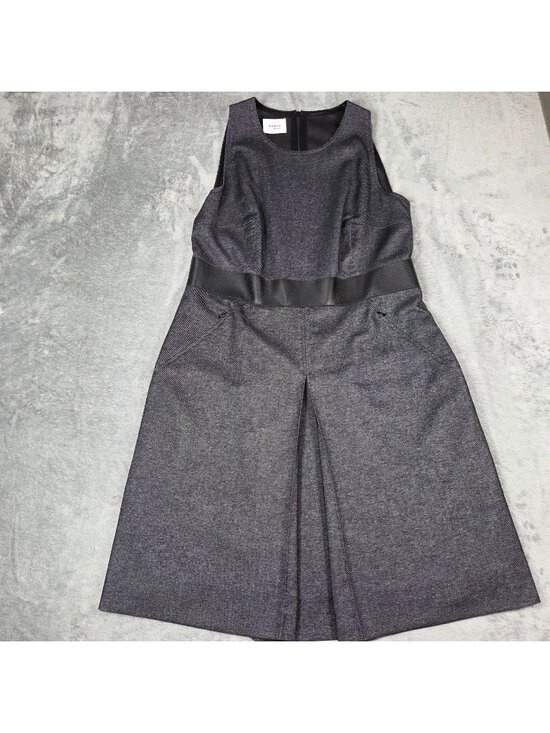 Akris Punto Dresses & Skirts - Akris Punto Dress 12 Black Denim & Faux Leather Trim Waist Pleated Career Party